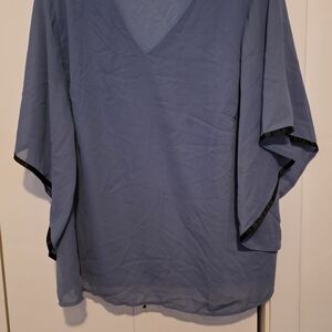 BloomChic Flowing Blue Blouse with Black Trim